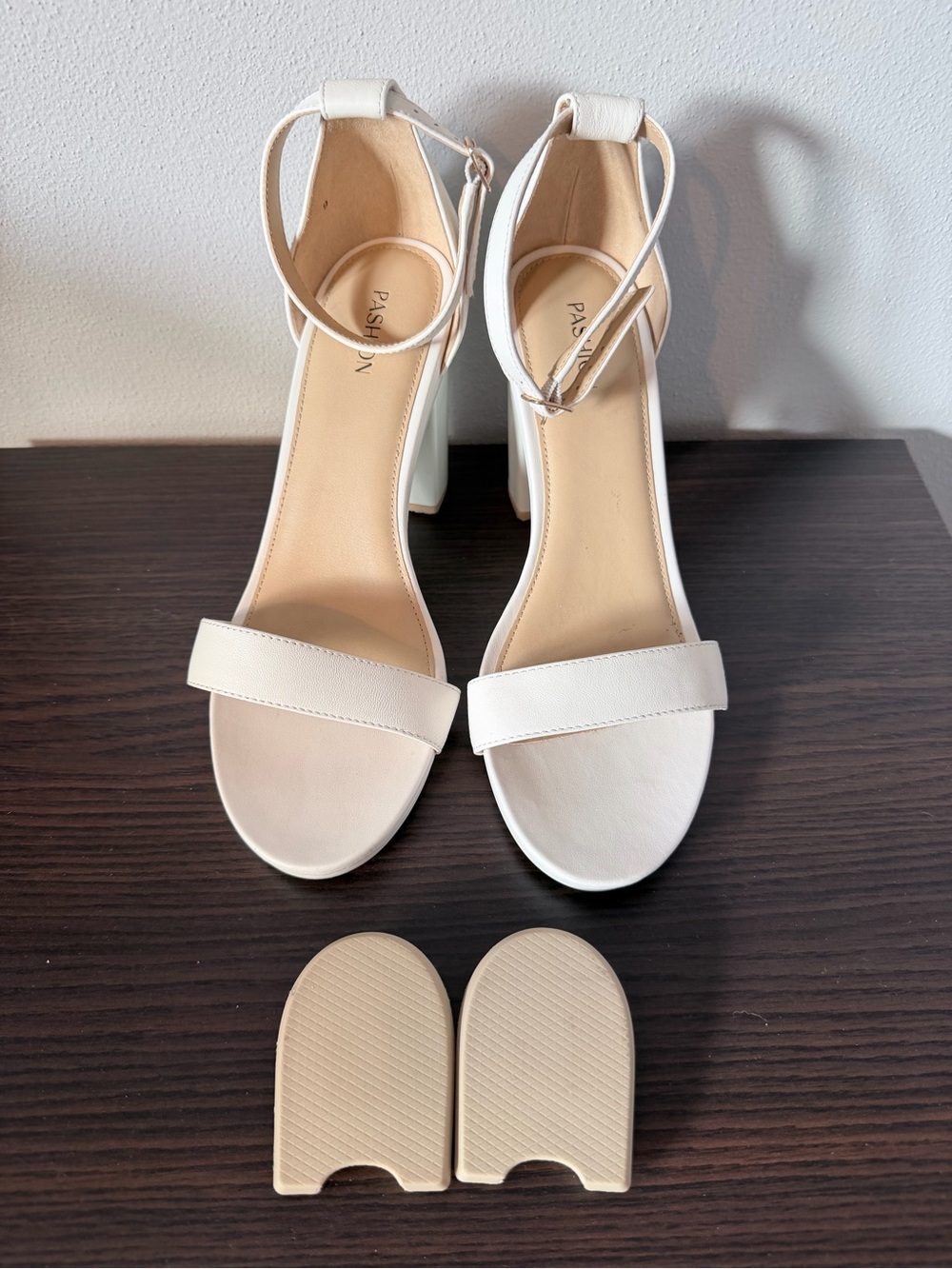 Pashion Pashionista White Ankle-Strap Block Heel Sandals